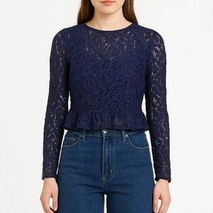 Zara Navy Lace Crop long sleeve peplum top